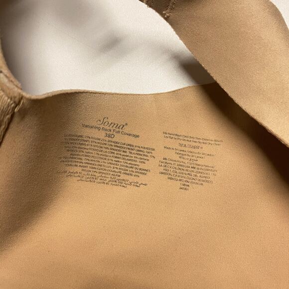 Soma Tan Beige Vanishing Back Full Coverage Bra Women's Size 38D - Picture 6 of 7